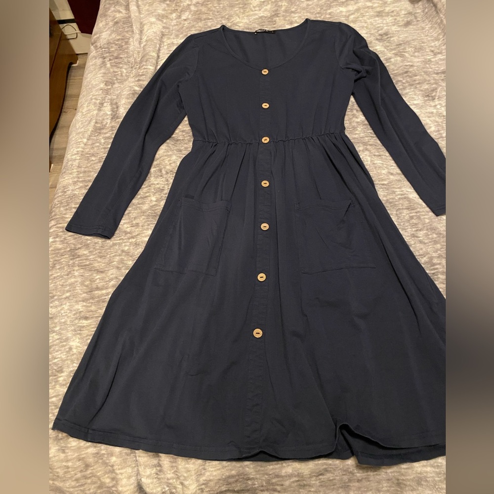 Long sleeve navy blue dress